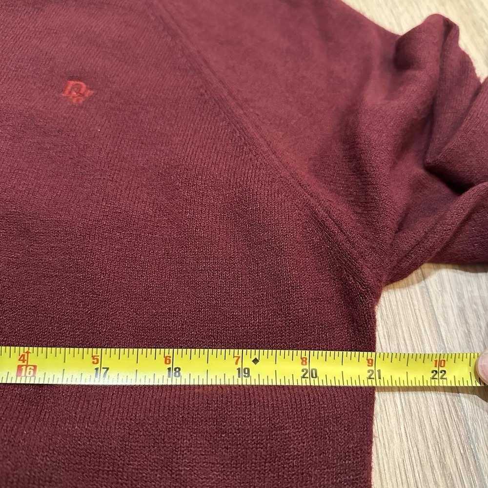 VTG Christian Dior V-Neck Sweater Women's Sz Large Burgundy Logo Preppy Acrylic - Picture 6 of 7